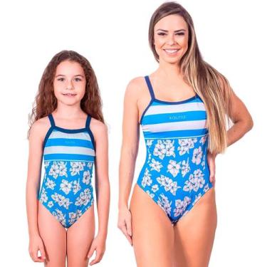 Imagem de Combo mãe e filha par maiôs hibiscus proteção uv 50+ kauna, 12