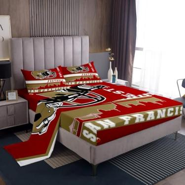 Imagem de Erosebridal Jogo de lençóis de futebol americano - tamanho solteiro - vermelho - conjunto de 3 peças