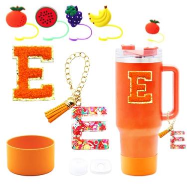 Imagem de Liangang Conjunto de acessórios de copo Stanley laranja de 9 peças, compatível com Stanley Cup 850 g 1,134 g, incluindo 4 peças de capa de palha e bota de frutas, tampa à prova de derramamento,
