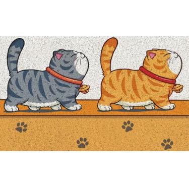 Imagem de Tapete de boas-vindas fofo para gatos de passeio, capacho de gato para interior e exterior, tamanho grande aparável em 45 × 75 cm/30" x 17,5 pol, captura tapetes de porta de sujeira, duráveis e