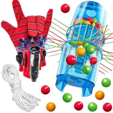 Imagem de Kit Jogos infantil 2 luvas aranha spider lançador lança teia linha + Tira Vareta brinquedo educativo presente menino 5 anos dia das crianças aniversário menina natal