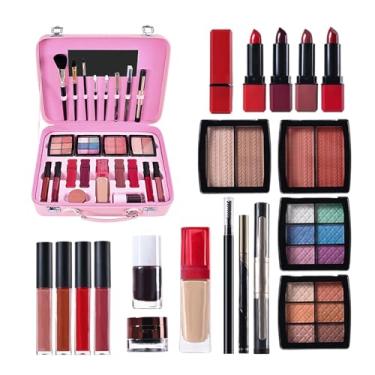 Imagem de Kit de maquiagem adolescente, kits de maquiagem para meninas,Conjunto de cosméticos portáteis de kit de grande capacidade | Acessórios de vestir-se com paletas de maquiagem à prova d'água para inician