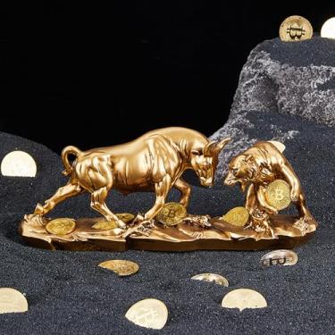 Imagem de Dwysswyd Esculturas artesanais de touro e urso de Wall Street - Decoração distinta para especialistas financeiros moeda de ouro