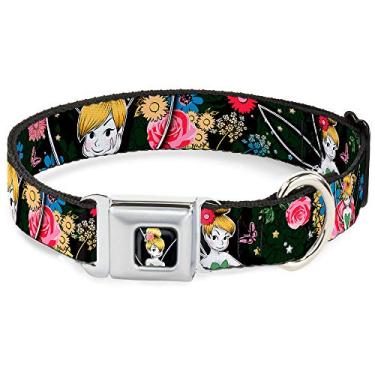 Imagem de Buckle-Down Coleira para cães com fivela de cinto de segurança – Poses Tinker Bell/Colagem floral para dormir – 3,8 cm de largura – Serve para pescoço de 40,6 a 58,4 cm - Médio