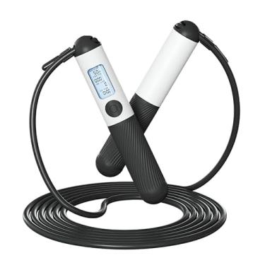 Imagem de Corda de pular, corda de salto de arame com contador automático - corda de pular fitness ajustável para adultos, crianças, atletas - treino durável, perda de peso, equipamento de ginástica (preto)