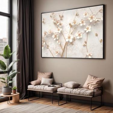 Imagem de Quadro com Moldura Sala Quarto 90x60 Flora Branco Decorativo Horizontal Grande Hall