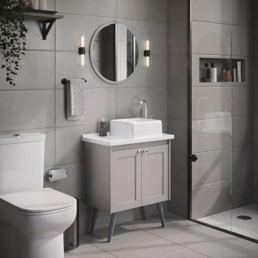 Imagem de Conjunto de Banheiro com Pé Paris 2 Portas, Espelheira, Tampo e Cuba em Mármore Sintético