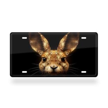 Imagem de Retrato geométrico de coelho digital geométrico pontos pontos linda capa de matrícula - etiqueta artística de alumínio para carro, à prova de ferrugem, design exclusivo novidade - 15 x 30 cm