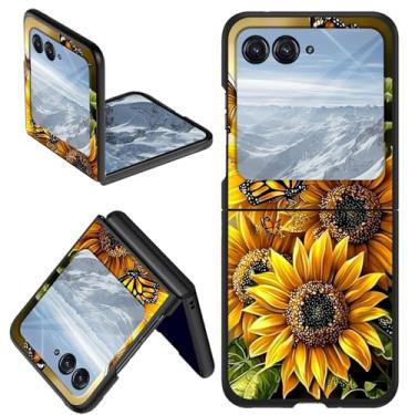 Imagem de DHYYDSQZ Capa para Motorola Moto Razr Plus 2024 para Moto Razr 50 Ultra Capa de telefone Girassóis Design de borboletas fina rígida PC antiarranhões à prova de choque capa protetora para Moto Razr+