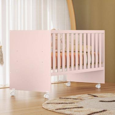 Imagem de Berço Beaty com Rodízio Rosa Acetinado - Pnr Móveis