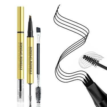 Imagem de Lápis de sobrancelha Microblading 2 em 1 com ponta de micro-garfo e ponta de pincel precisos criam sobrancelhas definidas de aparência natural duram o dia todo (preto)