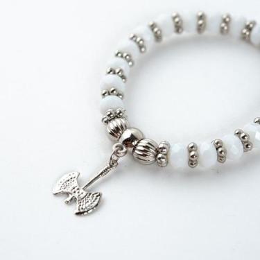 Imagem de Pulseira xangô machado Ayrá branco cristal silicone pingente - Lua Mís