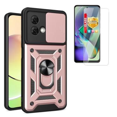 Imagem de Capa compatível com Motorola Moto G84 5G [com película de vidro temperado] Compatível com Motorola Moto G84 XT2347 XT2347-1 XT2347-2 capa de telefone rosa