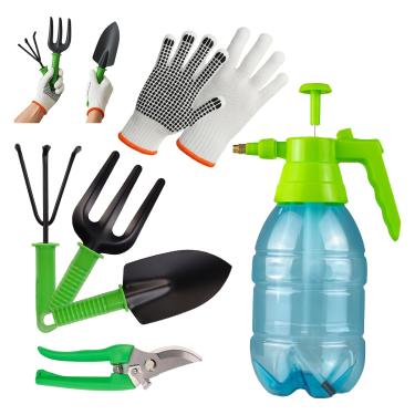 Imagem de Kit para Jardinagem 6 Peças - Pá, Garfo, Ancinho + Tesoura de Poda + Luva + Pulverizador