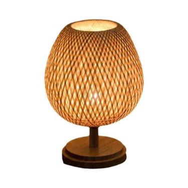 Imagem de Candeeiro de Mesa Vintage Pequeno em Vime - Lâmpada de Cabeceira Regul