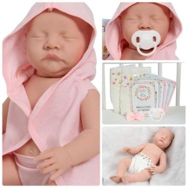 Imagem de Boneca Reborn Bebe Recém Nascida Olho Fechado Com Itens - Cegonha Rebo