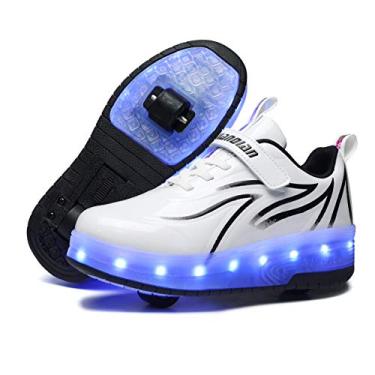 Imagem de Tênis esportivo BFOEL Spider Roller Skates com LED recarregável por USB para meninos e meninas, crianças, aniversário, dia de Ação de Graças, Natal, melhor presente, White/Black, 4.5 Big Kid