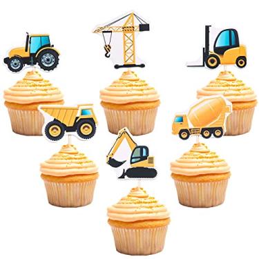 Imagem de Construction Cupcake Toppers Dump Truck Tractor Excavator Car Decorations for Kids Birthday Party Supplies Cake Picks 48pcs