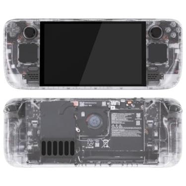 Imagem de eXtremeRate Conjunto completo de substituição com botões para console portátil Steam Deck OLED, capa para trackpad de placa frontal transparente personalizada para console OLED Steam Deck - sem