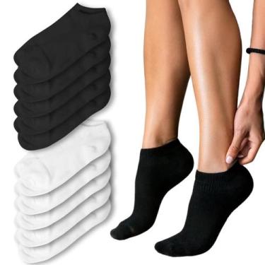 Imagem de Kit 10 Meia Soquete Feminina Cano Curto Baixa Branca Preta - Rupee, Br