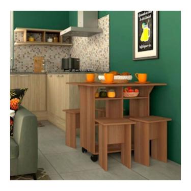 Imagem de Mesa Moove 4 Bancos Prateleira Tampo Dobrável Nova Móbile Montana