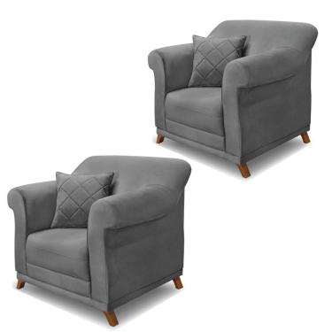 Imagem de Kit 2 Poltronas Decorativas C/2 Almofadas Veludo Cinza