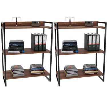 Imagem de Kit 2 Estantes Com 3 Prateleiras Escritório 104x80 Cm Nogal