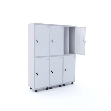 Imagem de Roupeiro 6 Portas Aço Pandin Móveis Cinza/Branco