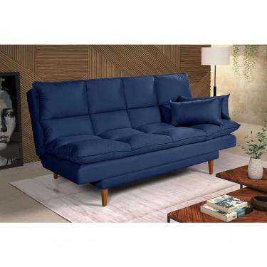 Imagem de Sofá Cama Andorra 3 Lugares Império Reclinável Casal Pés Madeira Suede Azul Marinho 375