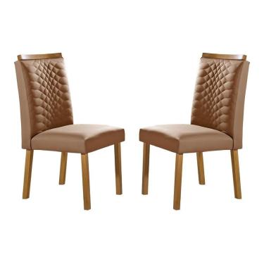Imagem de Conjunto 2 Cadeiras De Jantar Hamburgo Couro Caramelo Com Pés Em Madeira
