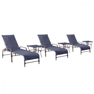 Imagem de 3 Espreguiçadeiras Catar 3 Mesas Garden Corda Náutica Trama Azul