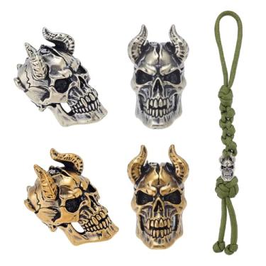 Imagem de NBEADS 4 peças de contas de paracord de latão de 2 cores, contas espaçadoras de caveira de chifre para joias acessórios de corda de paraquedas EDC Survival Gear, 2,3 x 1,3 x 1,5 cm, orifício: 5,6 mm