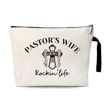 Imagem de ZHANTUONE Pastor's Wife Rockin'life Bolsa de cosméticos com zíper, presente para esposa de pastor, presente religioso para mulheres, presente de agradecimento, presentes cristãos, bolsa de cosméticos