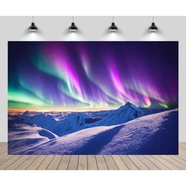 Imagem de CHNYWORK 2,7 m x 1,8 m cenário de aurora boreal montanhas nevadas aurora boreal céu noturno estrelado inverno país das maravilhas paisagem temática festa decoração de casa retrato foto adereços papel
