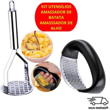 Imagem de Kit Amassador de Batata e Amassador de Alho Multiuso Inox Utensilios p