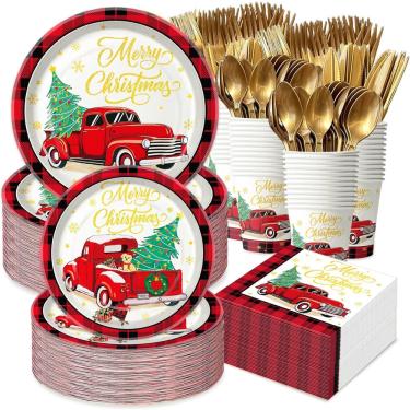Imagem de Conjunto de pratos e guardanapos de papel de Natal Oigco Christmas Truck
