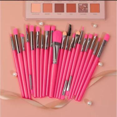 Imagem de Kit Completo 20 Pincéis para Maquiagem Pele Olhos Lábios Base Corretivo Sombra Batom Delineador com Cerdas Macias (Rosa)