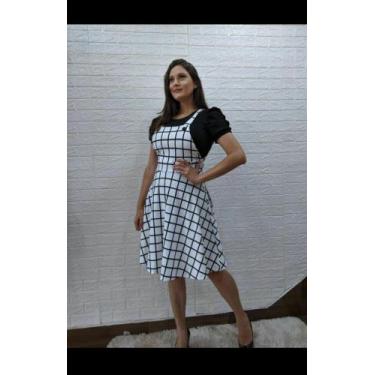 Imagem de Jardineira Gode Midi Moda feminina - Ana flor, Quadriculada branca, G