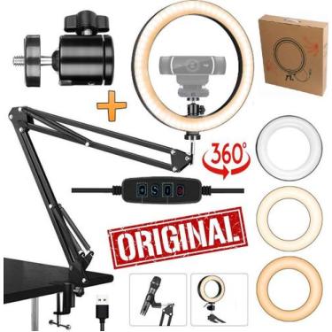 Imagem de Ring Light Luz Anel Led Iluminador + Suporte Pedestal Mesa Braço Artic