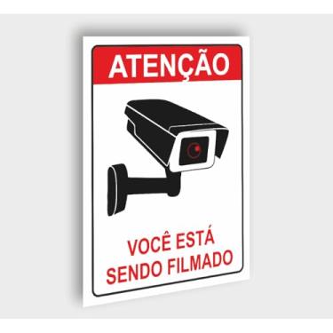 Imagem de Placas Ambiente monitorado Monitoramento 24 horas Plaquinhas Voce esta sendo filmado com Dupla Face (1)