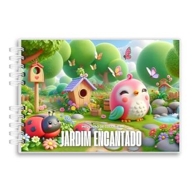Imagem de Livro De Colorir Jardim encantado Capa Holográfica 50 Desenhos Folha Grossa Capa Dura Wire-o A5 colorindo jardim
