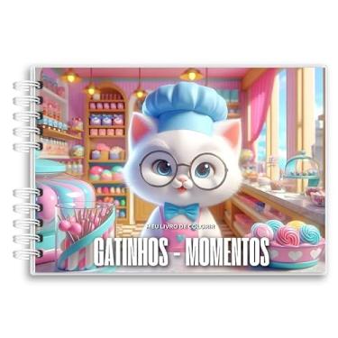 Imagem de Livro De Colorir Gatinhos cute Capa Holográfica 50 Desenhos Folha Grossa Capa Dura Wire-o A5 colorindo gatinhos kawaii