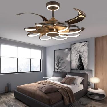 Imagem de LANGLITIAODENG Ventiladores De Teto Fandelier 48" Com Luzes, Lustres Modernos Pretos, Controle Remoto E Aplicativo, 6 Velocidades, 3 Mudanças Cor, Lustre Discreto Para Quarto, Sala Estar Jantar