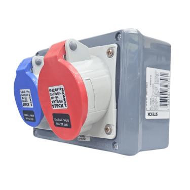 Imagem de Quadro Sobrepor C/ 1 Tomada Ind. N4049 + 1 Tomada Ind. N4246 Cód. S304146 – Steck