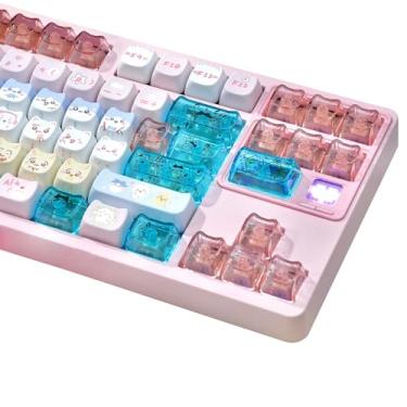 Imagem de TYRIXKI 26 teclas personalizadas de geleia de cristal, material de PC, fofo, azul, rosa, kawaii, transparente, teclado, perfil Mao para teclados mecânicos DIY MX Swithes