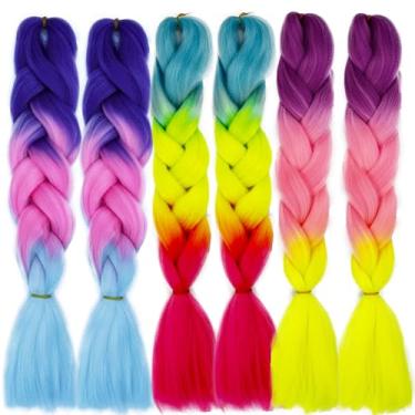 Imagem de Flosius Extensões De Cabelo Sintéticas Jumbo Com Glitter, 6 Pacotes Para Trança Crochê Torção, 24" (Multicolorido)