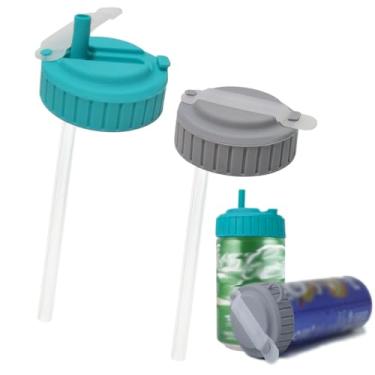 Imagem de Tampas de lata de refrigerante de silicone com palha, tampas reutilizáveis para refrigerante, serve para latas padrão para bebidas enlatadas, cerveja, suco