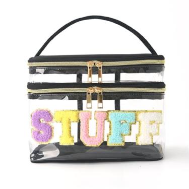 Imagem de FITINI Bolsas de maquiagem chenille camada dupla armazenamento de viagem estojos cosméticos organizador de maquiagem bolsas de higiene material para mulheres bolsa de pincel de maquiagem, preto