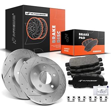 Imagem de A-Premium Kit De Rotores Freio A Disco Traseiros Perfurados E Ranhurados 10,63" (270 Mm) + Pastilhas Cerâmica Compatíveis Com Chevy, Buick Pontiac - Allure 05-08, Lacrosse 05-09, Impala 11-13, Grand