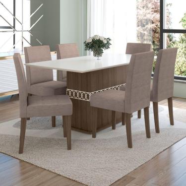 Imagem de Conjunto Sala De Jantar Retangular Mesa Agata 160cm E 06 Cadeiras Josi Amêndoa Com Off White
